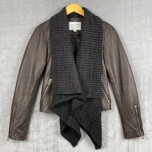 Lucky‎ Brand Leather Jacket Womens XS Brown Open Front Shawl Collar Baddie Y2K